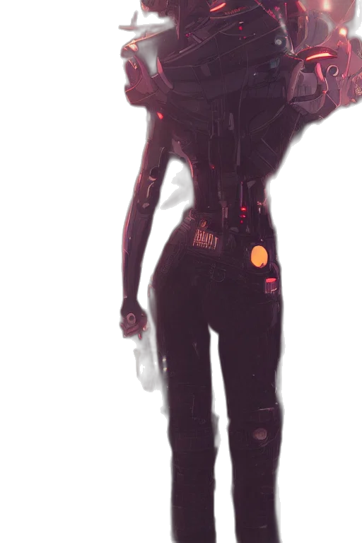 robot, jacket, staff, dress, cyberpunk, concept art, 3d render, comic book art transparent PNG cut-out