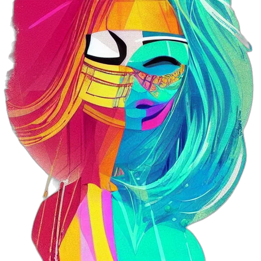 face, mask, hair, dress, cartoon, watercolor, fantasy art, vaporwave transparent PNG cut-out