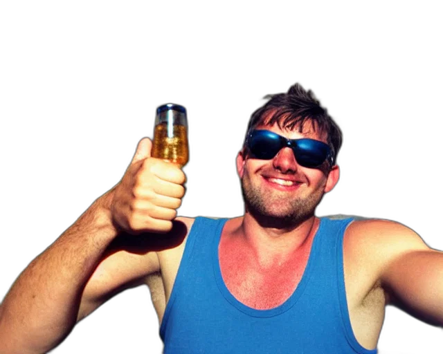 bottle, staff, selfie, man, wearing, tank, top, sunglasses transparent PNG cut-out