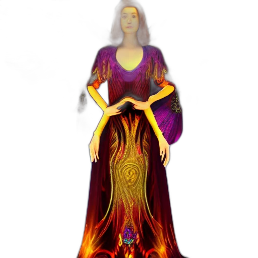 dress, staff, fantasy art, concept art, 3d render, pixel art, fire, beautiful transparent PNG cut-out