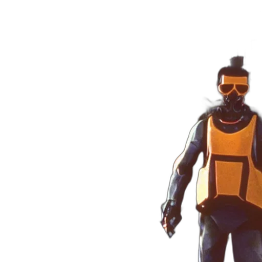 mask, robot, weapon, jacket, concept art, 3d render, cyberpunk, pixel art transparent PNG cut-out