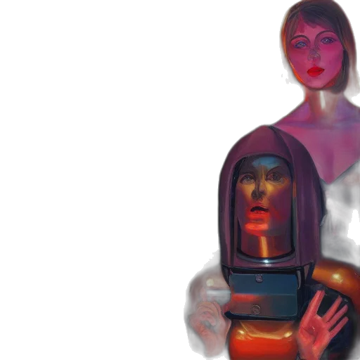 robot, 3d render, concept art, vaporwave transparent PNG cut-out
