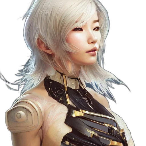 robot, face, staff, fantasy art, concept art, cyberpunk, photorealistic, golden transparent PNG cut-out