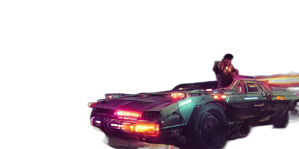 car, weapon, robot, cyberpunk, concept art, pixel art, comic book art, hover transparent PNG cut-out