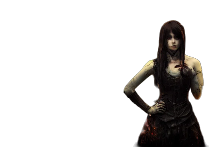 concept art, fantasy art, 3d render, photorealistic, dark, girl, blood, fantasy transparent PNG cut-out