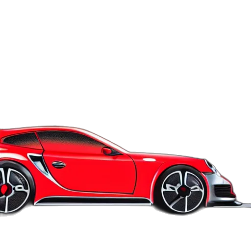 car, concept art, 3d render, photorealistic, cartoon, red, showroom, full transparent PNG cut-out