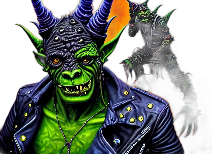 concept art, fantasy art, comic book art, portrait, apocalyptic, demonic, orcish, goblin transparent PNG cut-out