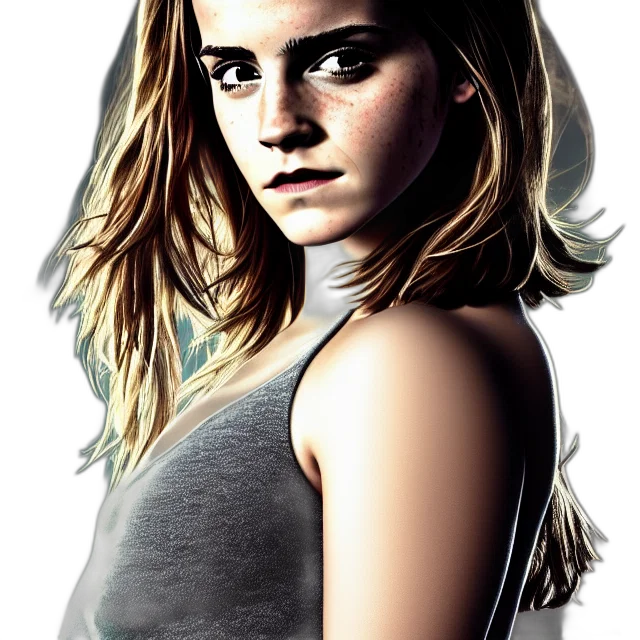 face, photorealistic, comic book art, cartoon, watercolor, neon lights, emma, watson transparent PNG cut-out