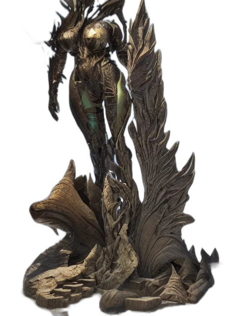 dragon, staff, weapon, creature, concept art, fantasy art, 3d render, dark transparent PNG cut-out
