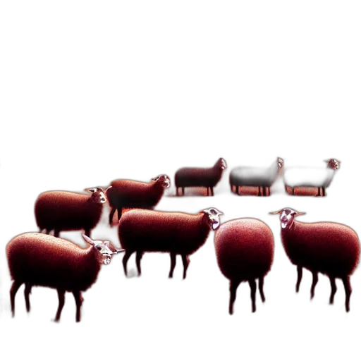 furniture, animal, food, concept art, 3d render, pixel art, fog, sheeps transparent PNG cut-out