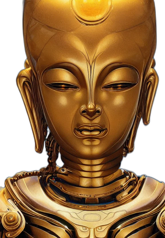 mask, face, jewelry, robot, 3d render, photorealistic, golden, perfectly transparent PNG cut-out