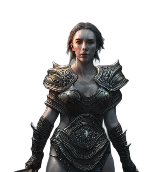 staff, dress, sword, concept art, fantasy art, 3d render, comic book art, dark transparent PNG cut-out