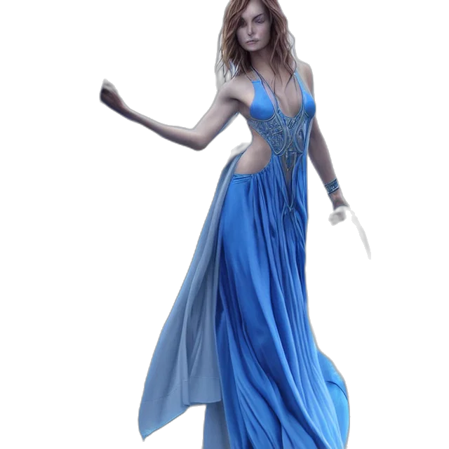 dress, staff, concept art, fantasy art, 3d render, photorealistic, blue, beautiful transparent PNG cut-out