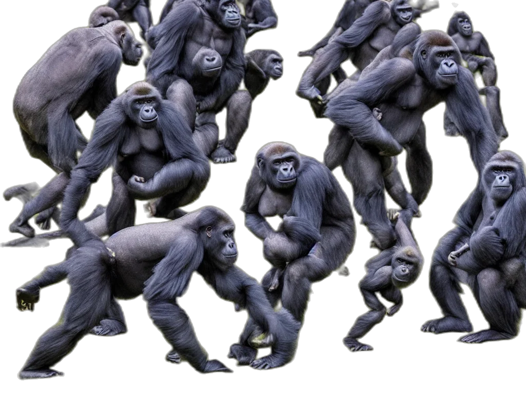 animal, concept art, 3d render, photorealistic, gorillas, playing, soccer, game transparent PNG cut-out