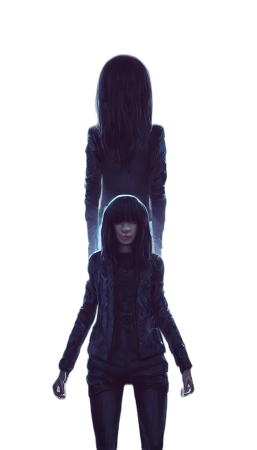jacket, hair, creature, staff transparent PNG cut-out