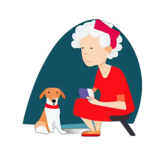 flat, design, illustration, grandma, dog, using, smart, phone transparent PNG cut-out
