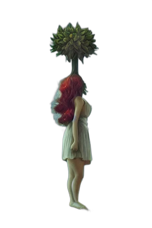 tree, crown, hair, dress, concept art, fantasy art, 3d render, pixel art transparent PNG cut-out