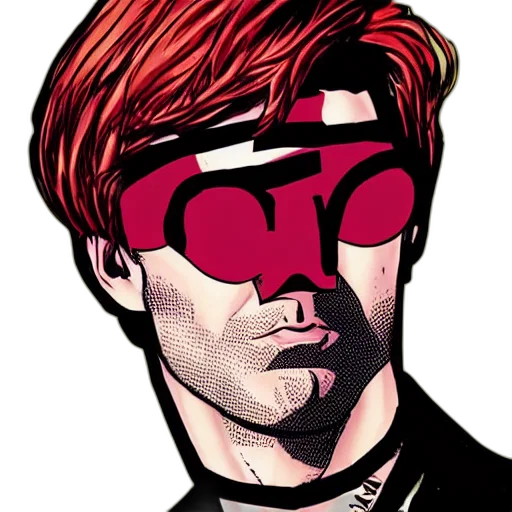 face, mask, comic book art, cartoon, cyberpunk, concept art, red, matt transparent PNG cut-out