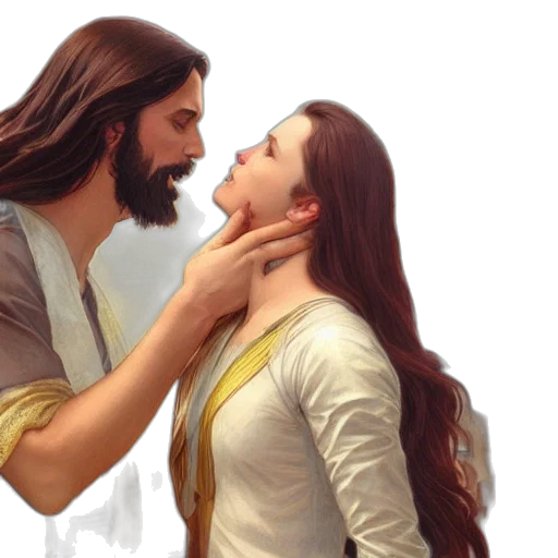photorealistic, jesus, kissing, woman transparent PNG cut-out