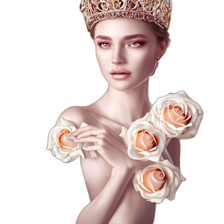 crown, jewelry, flower, dress, photorealistic, fantasy art, 3d render, concept art transparent PNG cut-out