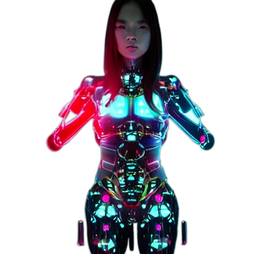 robot, cyberpunk, 3d render, concept art, vaporwave, neon lights, neon, beautiful transparent PNG cut-out