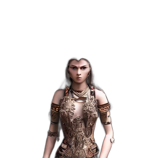 dress, robot, staff, jewelry, fantasy art, concept art, 3d render, comic book art transparent PNG cut-out