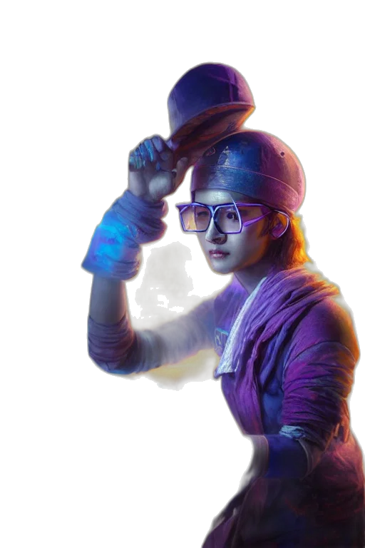 staff, hat, concept art, cyberpunk, 3d render, photorealistic, blue, colorful transparent PNG cut-out