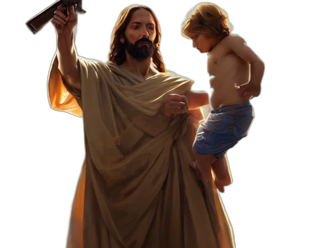 weapon, photorealistic, concept art, 3d render, oil painting, photography, jesus, christ transparent PNG cut-out