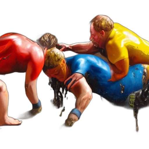 concept art, photorealistic, 3d render, oil painting, drunks, fall, over, mud transparent PNG cut-out