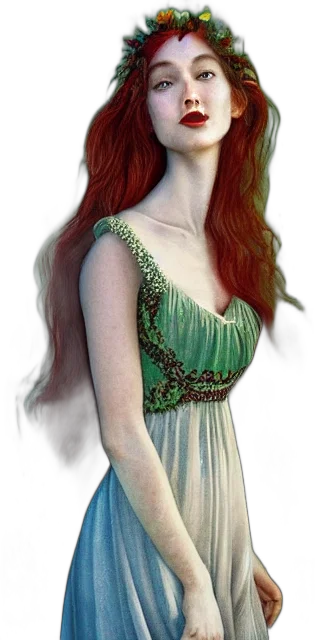 dress, jewelry, crown, fantasy art, photorealistic, concept art, 3d render, green transparent PNG cut-out