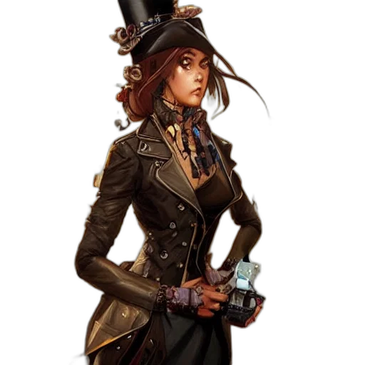 staff, hat, jacket, concept art, fantasy art, cyberpunk, comic book art, dark transparent PNG cut-out