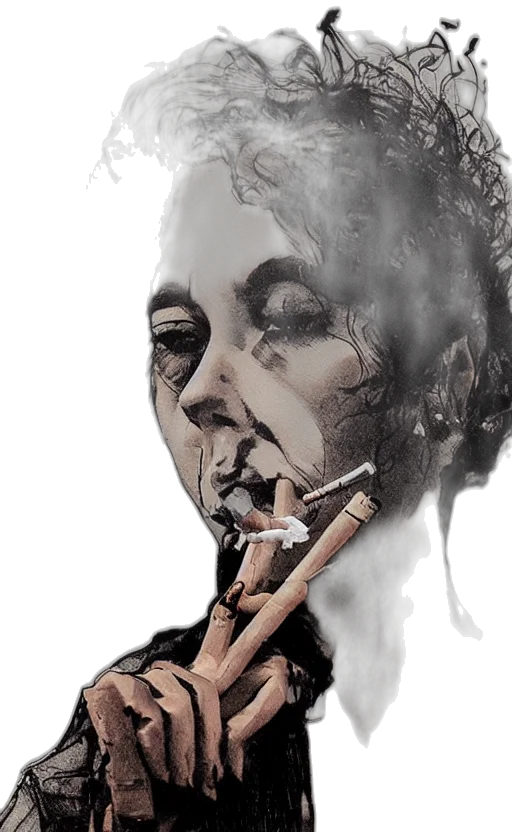 face, photorealistic, comic book art, concept art, fantasy art, fire, woman, smoking transparent PNG cut-out