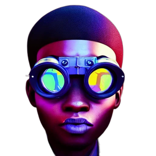 face, mask, robot, 3d render, concept art, cyberpunk, cartoon, neon transparent PNG cut-out