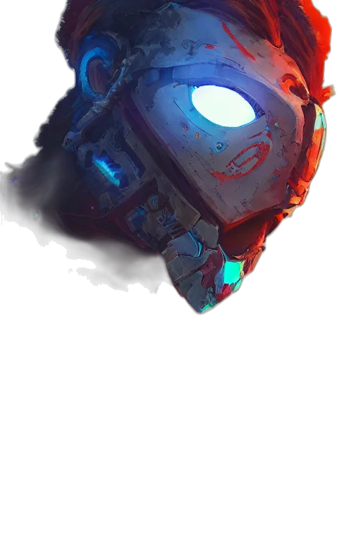 robot, weapon, mask, face, concept art, 3d render, comic book art, cyberpunk transparent PNG cut-out