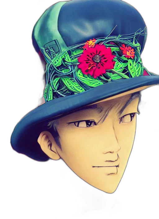 hat, face, crown, mask, anime, cartoon, pixel art, photorealistic transparent PNG cut-out