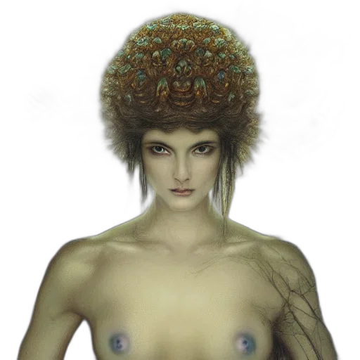 hair, crown, hat, creature, fantasy art, photorealistic, concept art, 3d render transparent PNG cut-out