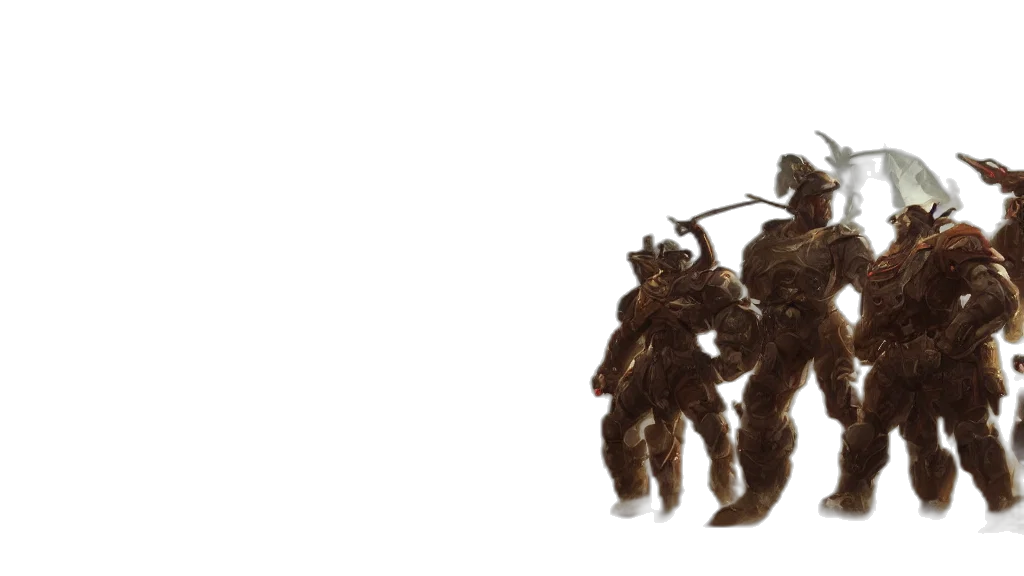 weapon, robot, hair, staff, concept art, 3d render, earth tones, painting transparent PNG cut-out