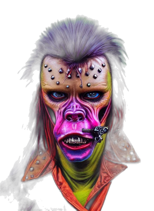 mask, face, creature, concept art, photorealistic, fantasy art, cyberpunk, neon transparent PNG cut-out