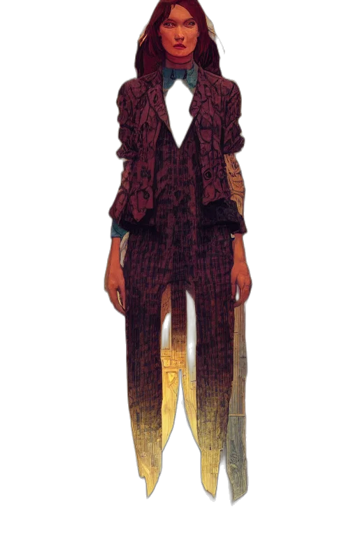dress, jacket, staff, hair transparent PNG cut-out
