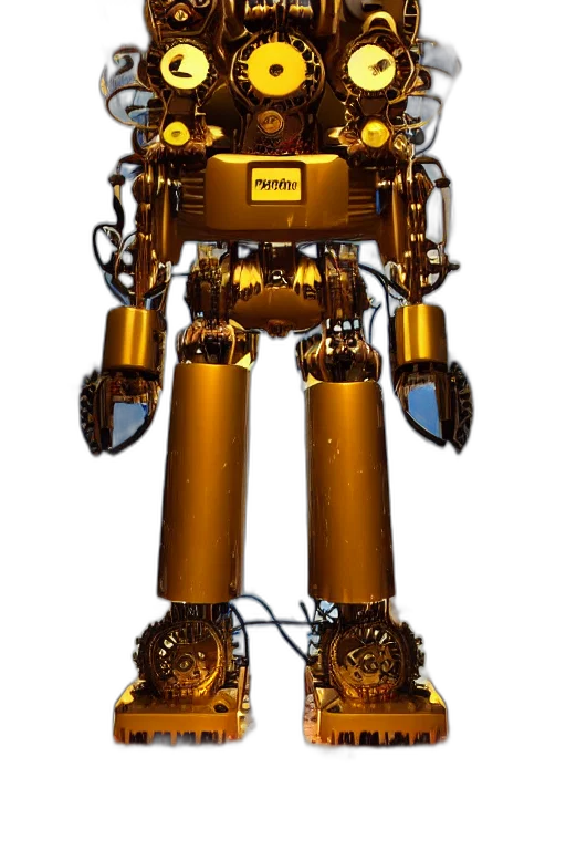 robot, staff, weapon, animal, 3d render, concept art, cyberpunk, golden transparent PNG cut-out