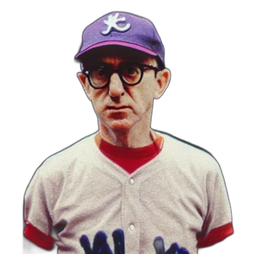 cartoon, photorealistic, baseball, card, woody, allen transparent PNG cut-out