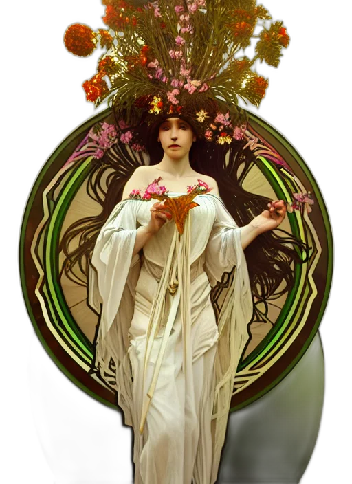 dress, flower, jewelry, crown, fantasy art, concept art, photorealistic, pixel art transparent PNG cut-out