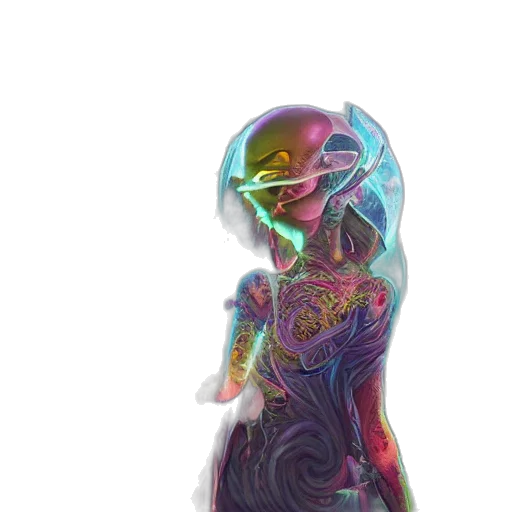 dress, robot, mask, creature, concept art, cyberpunk, fantasy art, vaporwave transparent PNG cut-out