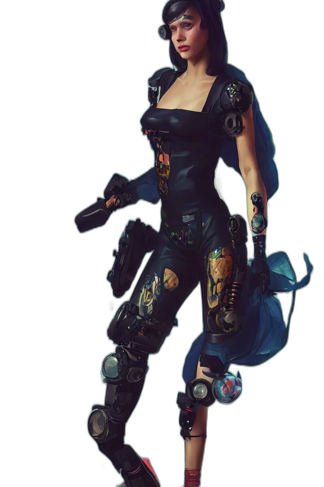 weapon, dress, robot, cyberpunk, concept art, 3d render, fantasy art, girl transparent PNG cut-out