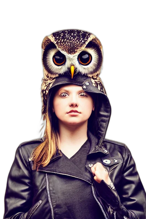 jacket, hat, face, mask, photorealistic, concept art, front, owl transparent PNG cut-out