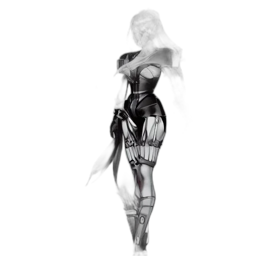 dress, robot, concept art, comic book art, fantasy art, 3d render, outer space, monochrome transparent PNG cut-out