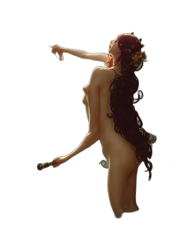 staff, dress, hair, crown, concept art, photorealistic, 3d render, fantasy art transparent PNG cut-out