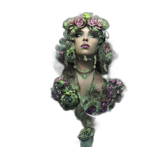 crown, jewelry, flower, dress, fantasy art, concept art, 3d render, photorealistic transparent PNG cut-out
