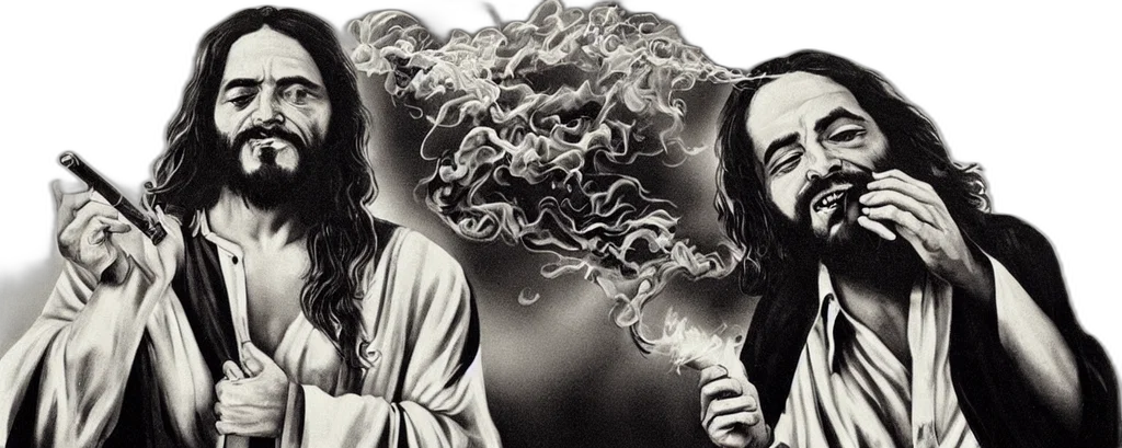 hair, photorealistic, fire, jesus, christ, smoking, blunt, style transparent PNG cut-out