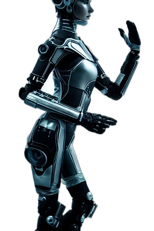 robot, staff, concept art, cyberpunk transparent PNG cut-out